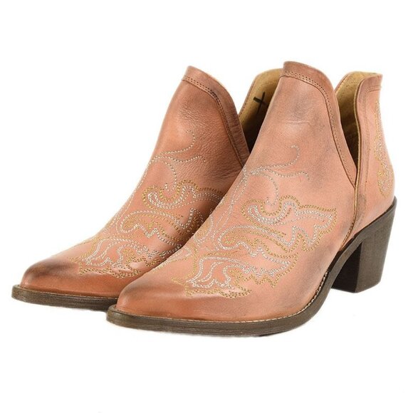 Circle G Distressed Pink Handcrafted Embroidered Leather Western Booties Size 9 - Picture 1 of 6
